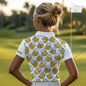 Funny Yellow beer pattern Women golf polo shirts custom fun golf shirts, cool golf gifts NQS10301