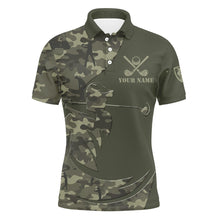 Load image into Gallery viewer, Green Camo Mens Golf Polo Shirts Custom golf attire for men, personalized golfer gifts NQS8537