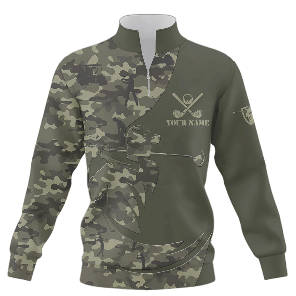 Green Camo Quarter zip golf sweatshirt Custom golf sweater for men women, personalized golfer gifts NQS8537