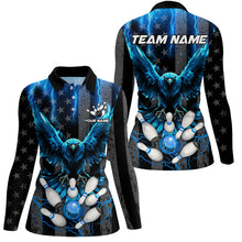 Load image into Gallery viewer, Black American flag Women bowling shirts Custom blue lightning thunder Eagle Bowling Team Jerseys NQS8540