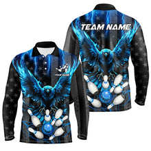 Load image into Gallery viewer, Black American flag Mens bowling shirts Custom blue lightning thunder Eagle Bowling Team Jerseys NQS8540