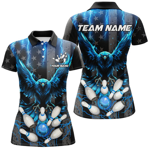 Black American flag Women bowling shirts Custom blue lightning thunder Eagle Bowling Team Jerseys NQS8540