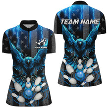 Load image into Gallery viewer, Black American flag Women bowling shirts Custom blue lightning thunder Eagle Bowling Team Jerseys NQS8540