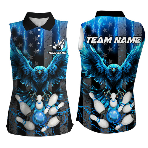 American flag Women sleeveless polo bowling shirts Custom blue lightning thunder Eagle Bowling Jerseys NQS8540