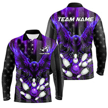 Load image into Gallery viewer, Black American flag Mens bowling shirts Custom purple lightning thunder Eagle Bowling Team Jerseys NQS8541