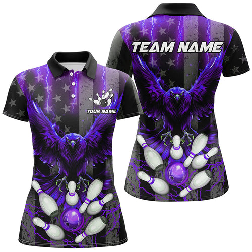 Black American flag Women bowling shirts Custom purple lightning thunder Eagle Bowling Team Jerseys NQS8541