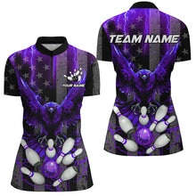 Load image into Gallery viewer, Black American flag Women bowling shirts Custom purple lightning thunder Eagle Bowling Team Jerseys NQS8541