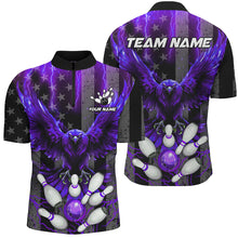 Load image into Gallery viewer, Black American flag Mens bowling shirts Custom purple lightning thunder Eagle Bowling Team Jerseys NQS8541