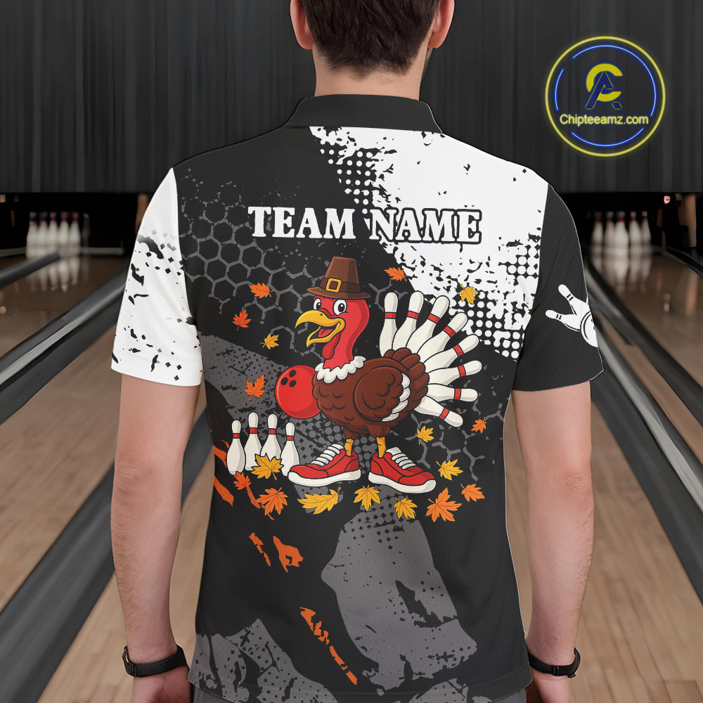 Black and white Mens bowling shirts Custom retro Turkey bowling Thanksgiving bowling team jersey NQS10723