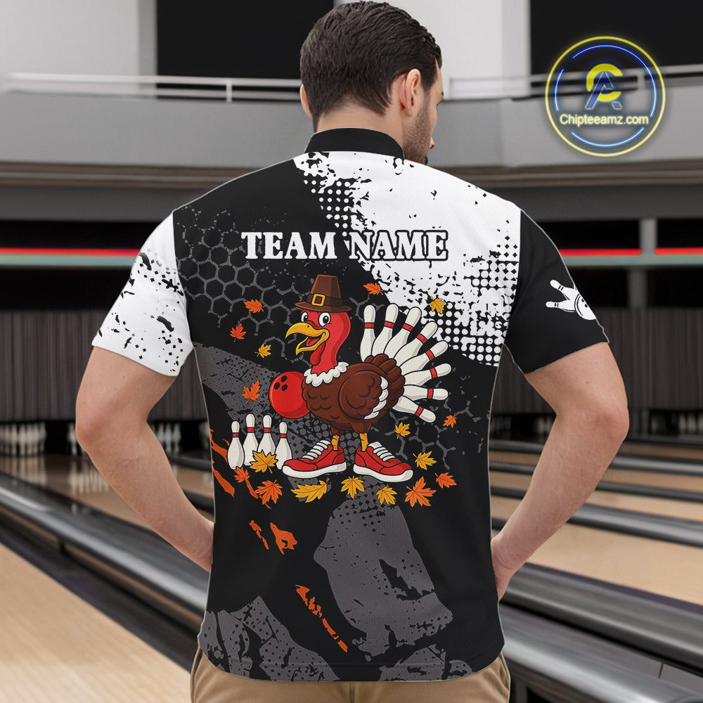 Black and white Mens bowling shirts Custom retro Turkey bowling Thanksgiving bowling team jersey NQS10723
