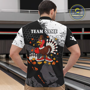 Black and white Mens bowling shirts Custom retro Turkey bowling Thanksgiving bowling team jersey NQS10723