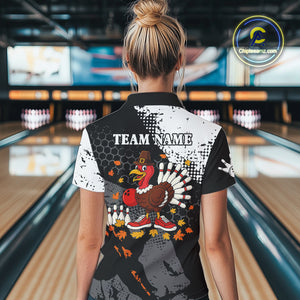 Black and white Women bowling shirts Custom retro Turkey bowling Thanksgiving bowling team jersey NQS10723