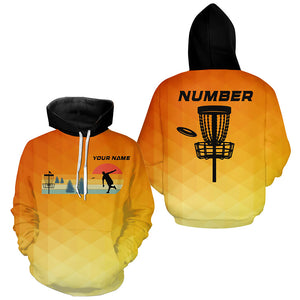 Orange gradient Retro disc golf Hoodies custom name and number frisbee golf hoodie NQS8779