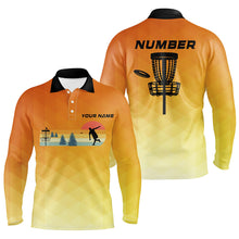 Load image into Gallery viewer, Orange gradient Retro disc golf polo shirts for men custom name and number frisbee golf jerseys NQS8779