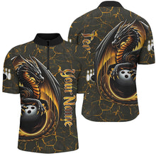 Load image into Gallery viewer, Black And Gold Custom Dragon Bowling Shirts For Men, Dragon Bowling Team Shirts NQS8783