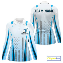 Load image into Gallery viewer, Blue American Flag Golf Polo Shirts For Women custom ladies&#39;s patriotic golf shirts, best golf gifts NQS10934