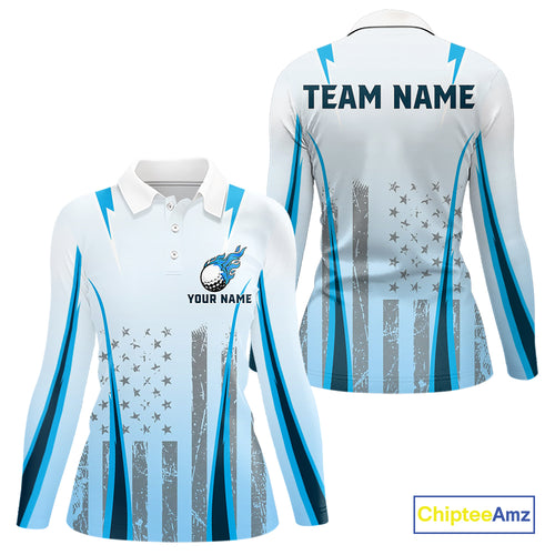 Blue American Flag Golf Polo Shirts For Women custom ladies's patriotic golf shirts, best golf gifts NQS10934