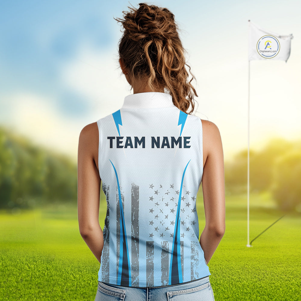 Blue American Flag Women Sleeveless Polo Shirt custom ladies's patriotic golf shirts, best golf gifts NQS10934