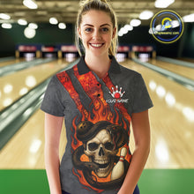 Load image into Gallery viewer, Red Flame Skull Snake Bowling Polo, Quarter Zip Shirts for Women Custom Team Bowling Jersey NQS10937