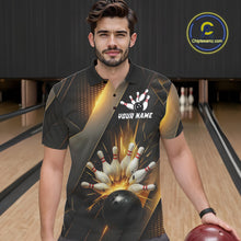 Load image into Gallery viewer, Black and Gold Bowling league shirts For Men custom team bowling jerseys, gifts for bowlers NQS11109
