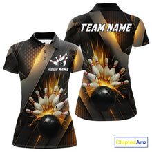 Load image into Gallery viewer, Black and Gold Bowling league shirts For Women custom team bowling jerseys, gifts for bowlers NQS11109