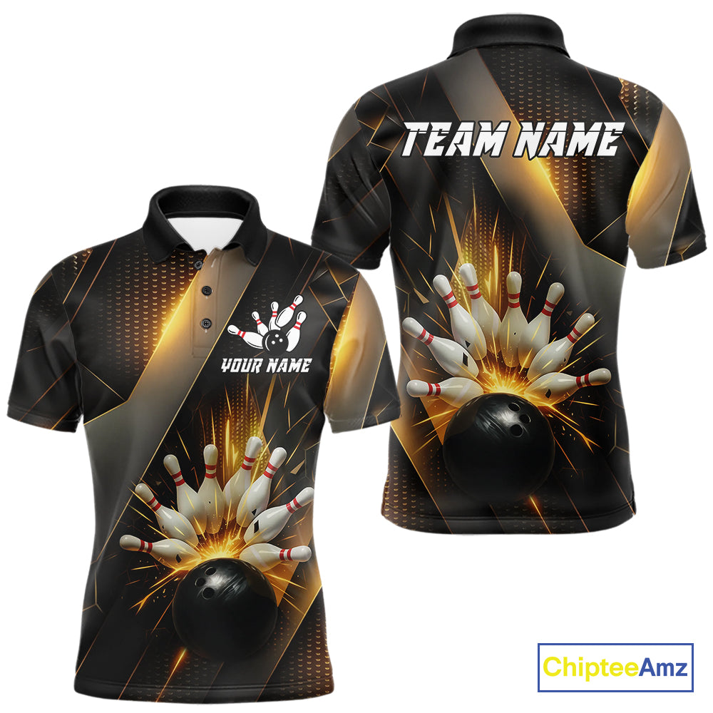 Black and Gold Bowling league shirts For Men custom team bowling jerseys, gifts for bowlers NQS11109