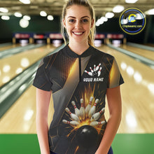Load image into Gallery viewer, Black and Gold Bowling league shirts For Women custom team bowling jerseys, gifts for bowlers NQS11109