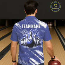 Load image into Gallery viewer, Blue and White Argyle Flame Bowling Hawaiian Shirt Custom bowling team jerseys NQS11312