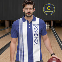 Load image into Gallery viewer, Blue and White Argyle Flame bowling Men Polo, 1/4 Quarter Zip Shirts Custom bowling team jerseys NQS11312