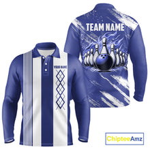 Load image into Gallery viewer, Blue and White Argyle Flame bowling Men Polo, 1/4 Quarter Zip Shirts Custom bowling team jerseys NQS11312