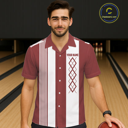 Red and White retro Argyle Flame Bowling Hawaiian Shirt Custom bowling team jersey NQS11313