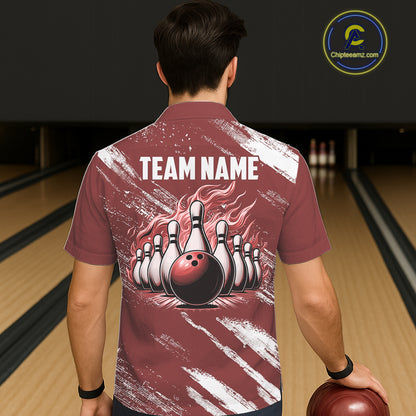 Red and White retro Argyle Flame Bowling Hawaiian Shirt Custom bowling team jersey NQS11313