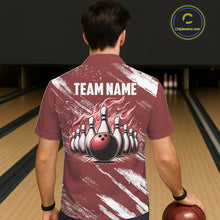 Load image into Gallery viewer, Red and White retro Argyle Flame Bowling Hawaiian Shirt Custom bowling team jersey NQS11313