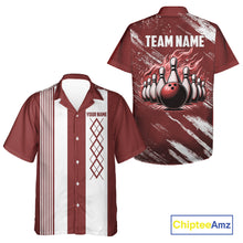 Load image into Gallery viewer, Red and White retro Argyle Flame Bowling Hawaiian Shirt Custom bowling team jersey NQS11313