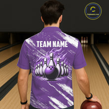 Load image into Gallery viewer, Purple &amp; White retro Argyle Flame Bowling Hawaiian Shirt Custom bowling team jersey NQS11314