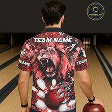 Load image into Gallery viewer, Red Camo Lion roar Bowling Hawaiian Shirt Custom Lion Bowling Team button up shirts NQS11523