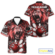 Load image into Gallery viewer, Red Camo Lion roar Bowling Hawaiian Shirt Custom Lion Bowling Team button up shirts NQS11523