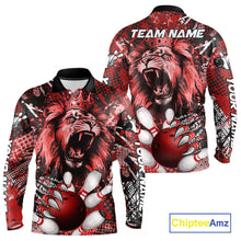 Load image into Gallery viewer, Red Camo Lion roar Bowling Polo, Quarter Zip Shirts for Men Custom Lion Bowling Team jerseys NQS11523
