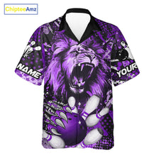 Load image into Gallery viewer, Purple Camo Lion roar Bowling Hawaiian Shirt Custom Lion Bowling Team button up shirts NQS11525