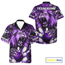 Load image into Gallery viewer, Purple Camo Lion roar Bowling Hawaiian Shirt Custom Lion Bowling Team button up shirts NQS11525