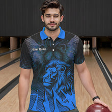 Load image into Gallery viewer, Black and Blue Lion Bowling Polo, Quarter Zip Shirts For Men Custom Team Lion Bowling Jerseys NQS9596