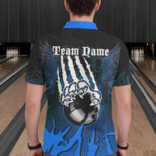 Load image into Gallery viewer, Black and Blue Lion Bowling Polo, Quarter Zip Shirts For Men Custom Team Lion Bowling Jerseys NQS9596