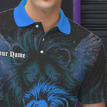 Load image into Gallery viewer, Black and Blue Lion Bowling Polo, Quarter Zip Shirts For Men Custom Team Lion Bowling Jerseys NQS9596