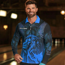 Load image into Gallery viewer, Black and Blue Lion Bowling Polo, Quarter Zip Shirts For Men Custom Team Lion Bowling Jerseys NQS9596