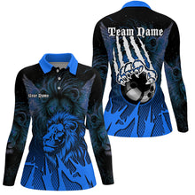 Load image into Gallery viewer, Black and Blue Lion Bowling Polo, Quarter Zip Shirts For Women Custom Team Lion Bowling Jerseys NQS9596