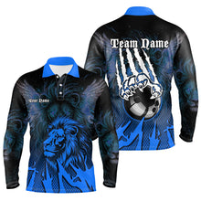 Load image into Gallery viewer, Black and Blue Lion Bowling Polo, Quarter Zip Shirts For Men Custom Team Lion Bowling Jerseys NQS9596
