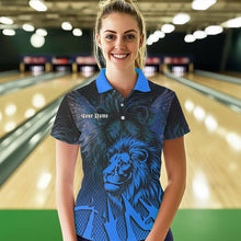 Load image into Gallery viewer, Black and Blue Lion Bowling Polo, Quarter Zip Shirts For Women Custom Team Lion Bowling Jerseys NQS9596