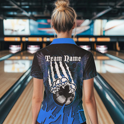 Black and Blue Lion Bowling Polo, Quarter Zip Shirts For Women Custom Team Lion Bowling Jerseys NQS9596