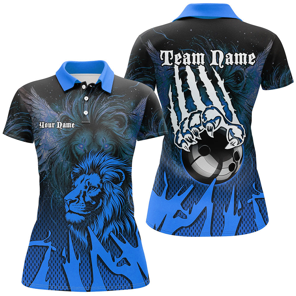 Black and Blue Lion Bowling Polo, Quarter Zip Shirts For Women Custom Team Lion Bowling Jerseys NQS9596