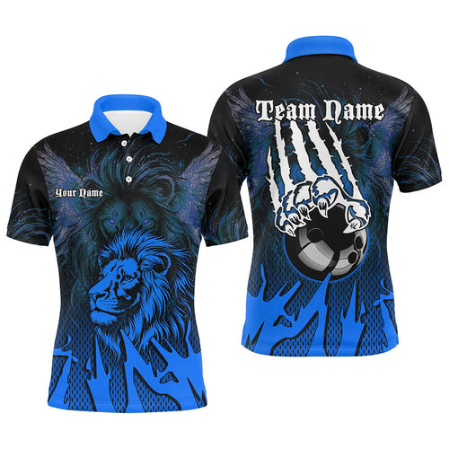 Black and Blue Lion Bowling Polo, Quarter Zip Shirts For Men Custom Team Lion Bowling Jerseys NQS9596